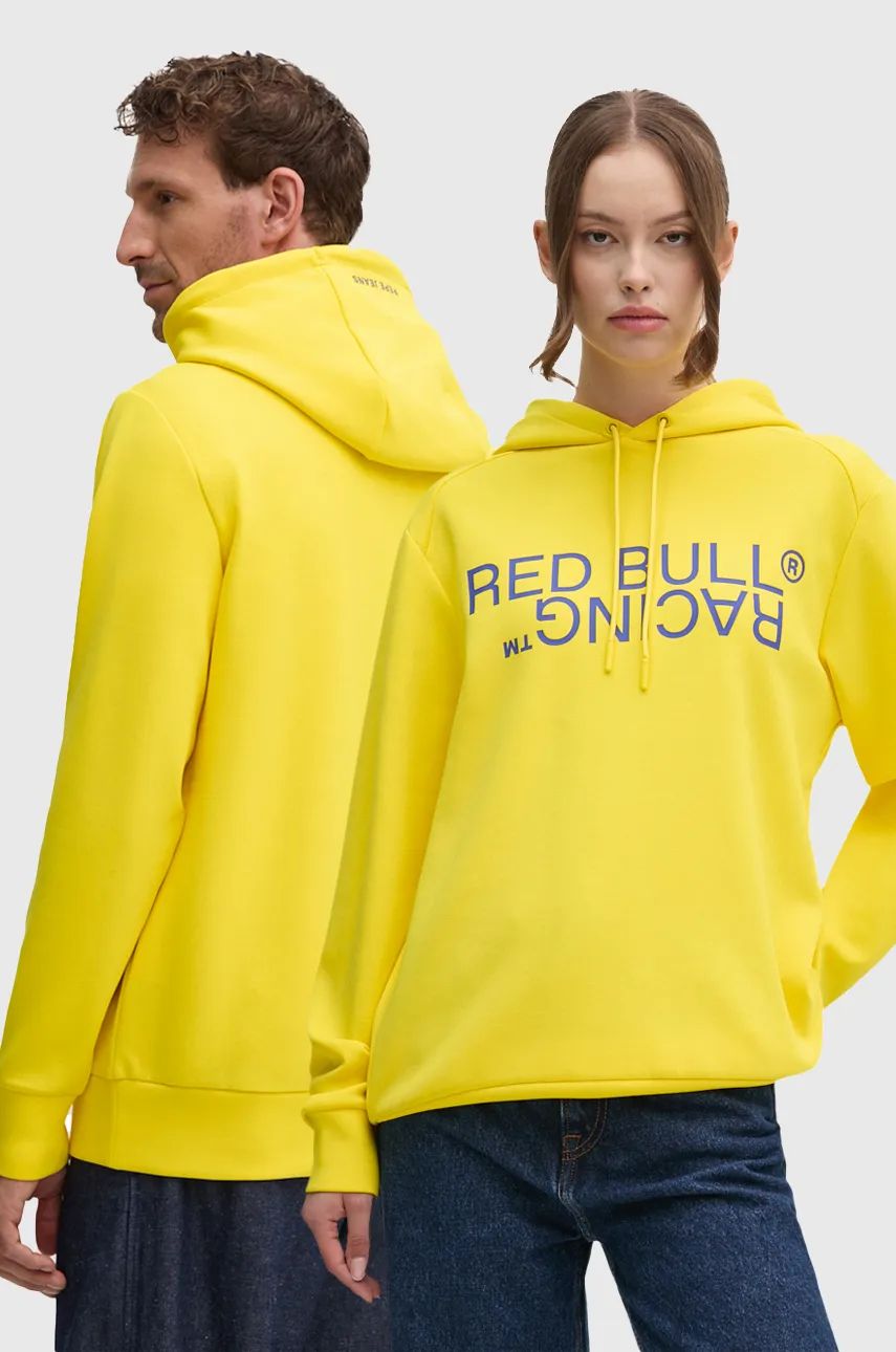 Levně Mikina Red Bull Racing x Pepe Jeans žlutá barva, s kapucí, s potiskem, RU580001