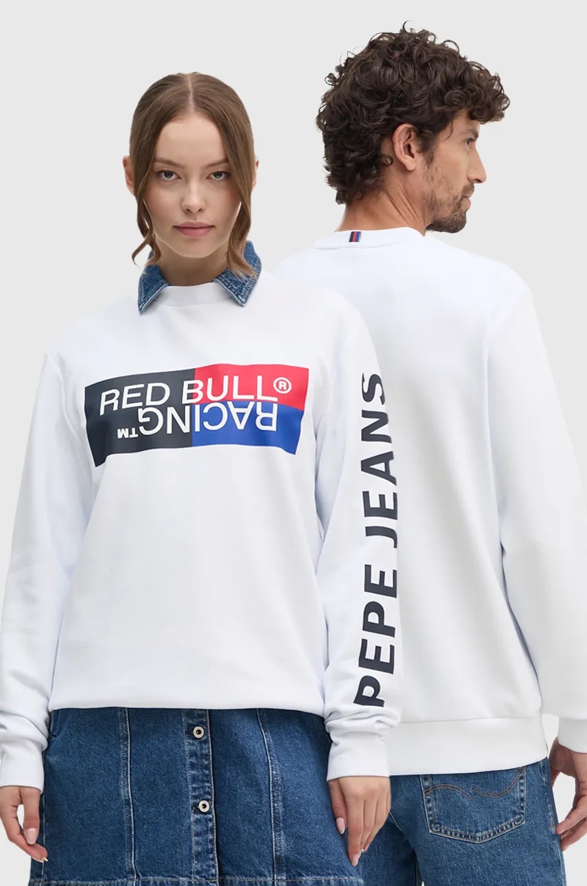 Pepe Jeans bluză Red Bull Racing x Pepe Jeans culoarea alb, cu imprimeu, RU580007 Pepe Jeans bluză Red Bull Racing x Pepe Jeans culoarea alb, cu imprimeu, RU580007