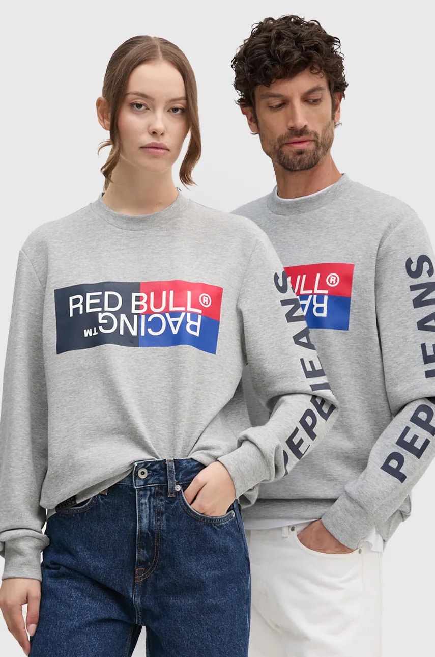Pepe Jeans bluză Red Bull Racing x Pepe Jeans culoarea gri, cu imprimeu, RU580007 Pepe Jeans bluză Red Bull Racing x Pepe Jeans culoarea gri, cu imprimeu, RU580007