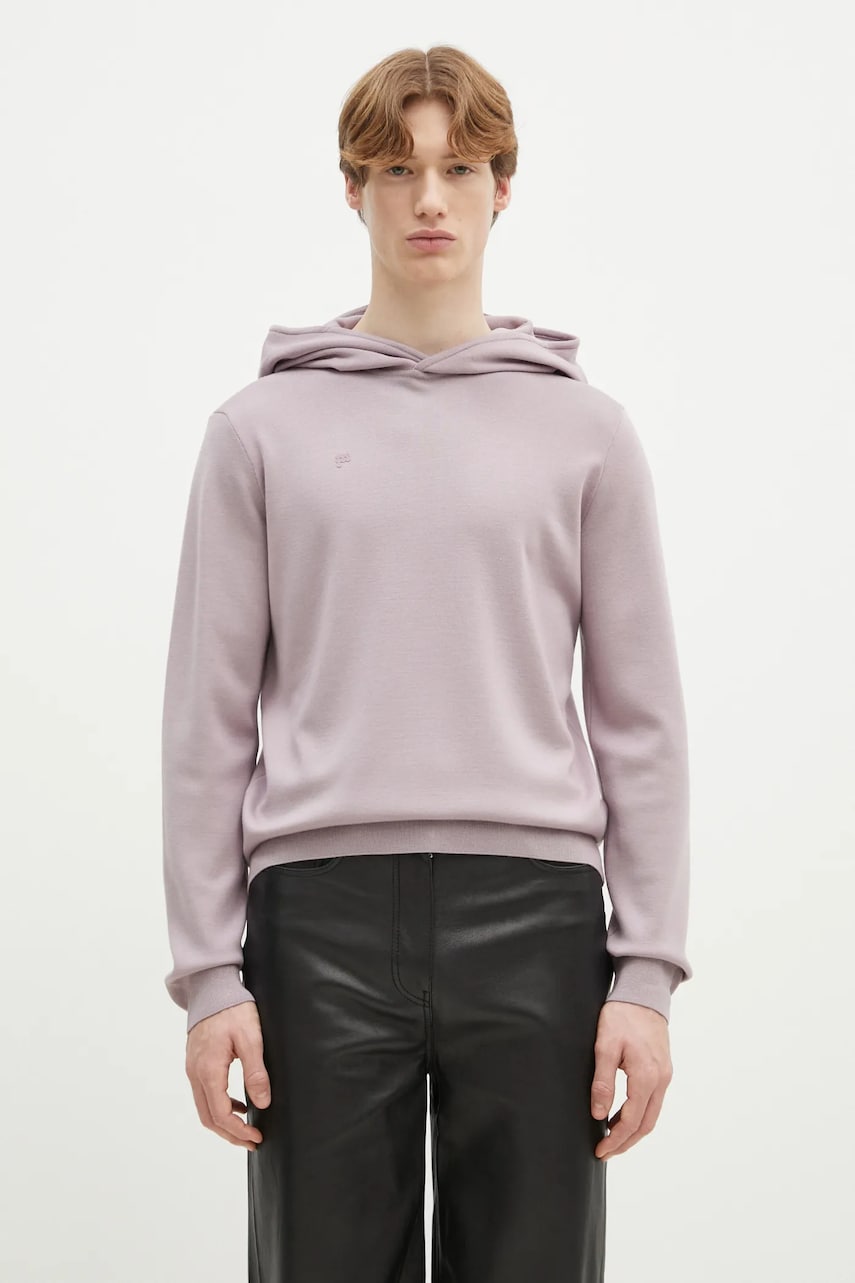 Pangaia bluza din lana culoarea violet, cu glugă, neted, 10001273