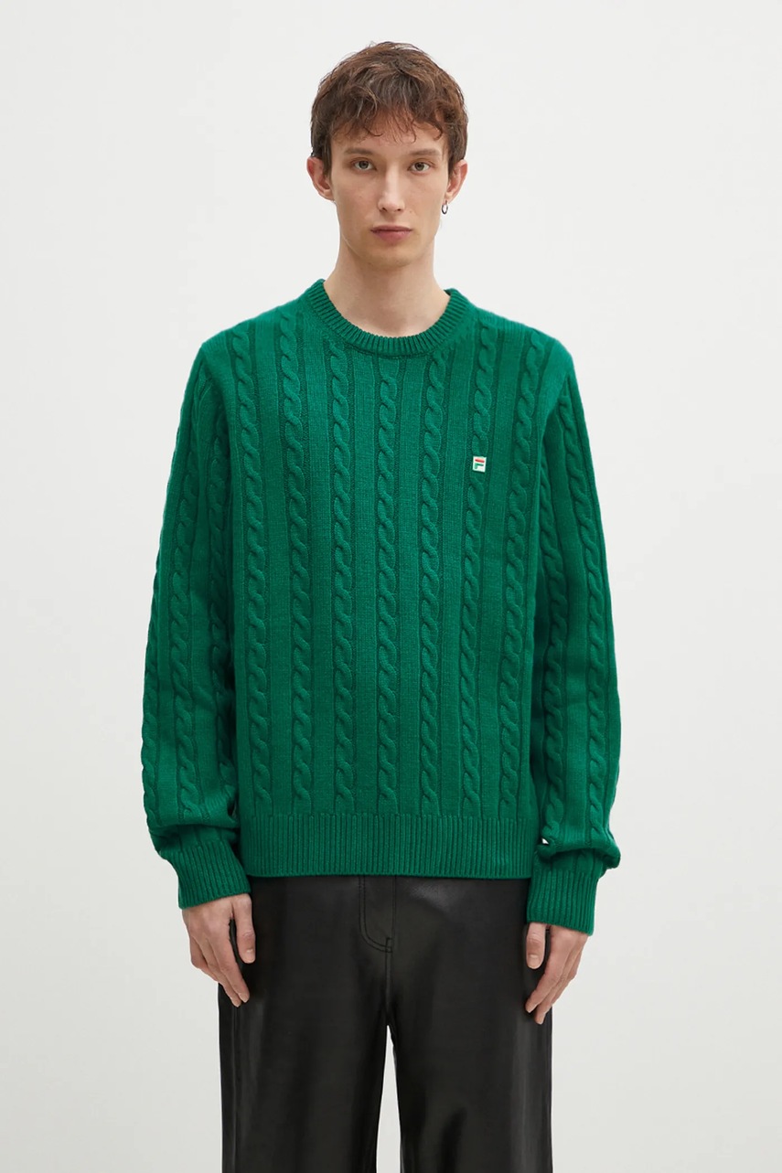 FILA+ pulover de lână Cabled Knitted Crewneck culoarea verde, 42FW24JJ02544C606