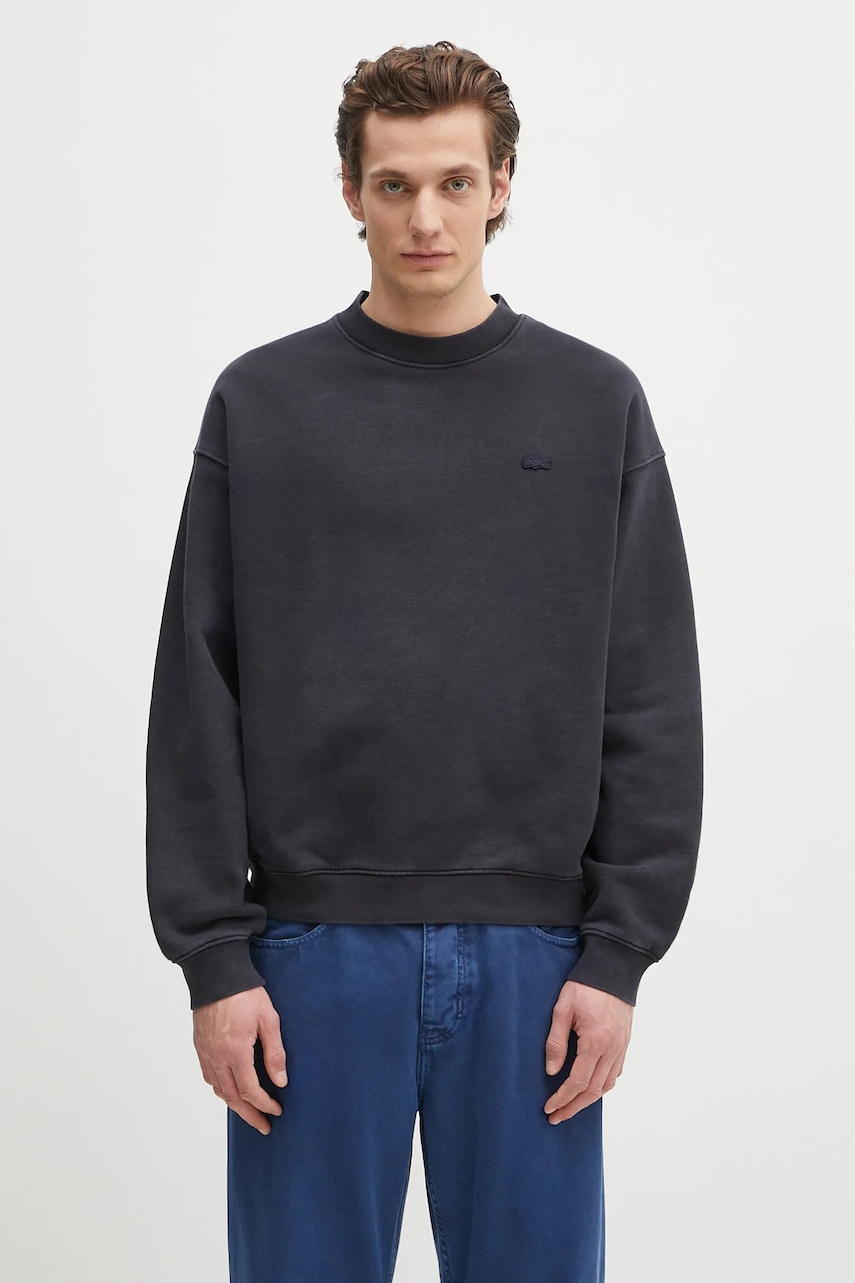 Lacoste hanorac de bumbac culoarea albastru marin, neted