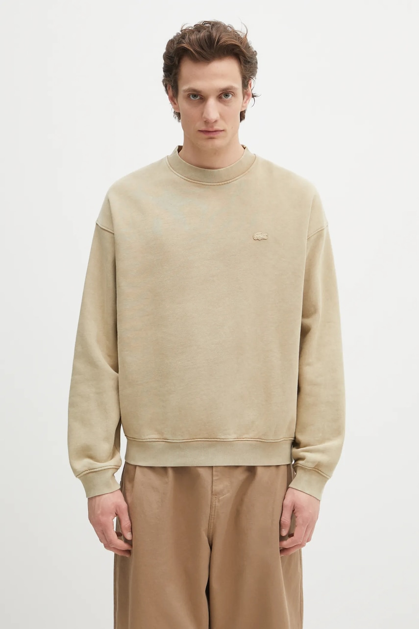 Lacoste hanorac de bumbac culoarea bej, neted