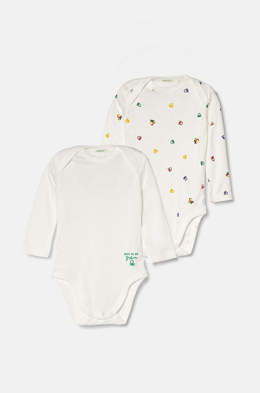 

Бебешко боди от памук United Colors of Benetton (2 броя) 3GI70B00R, Бял