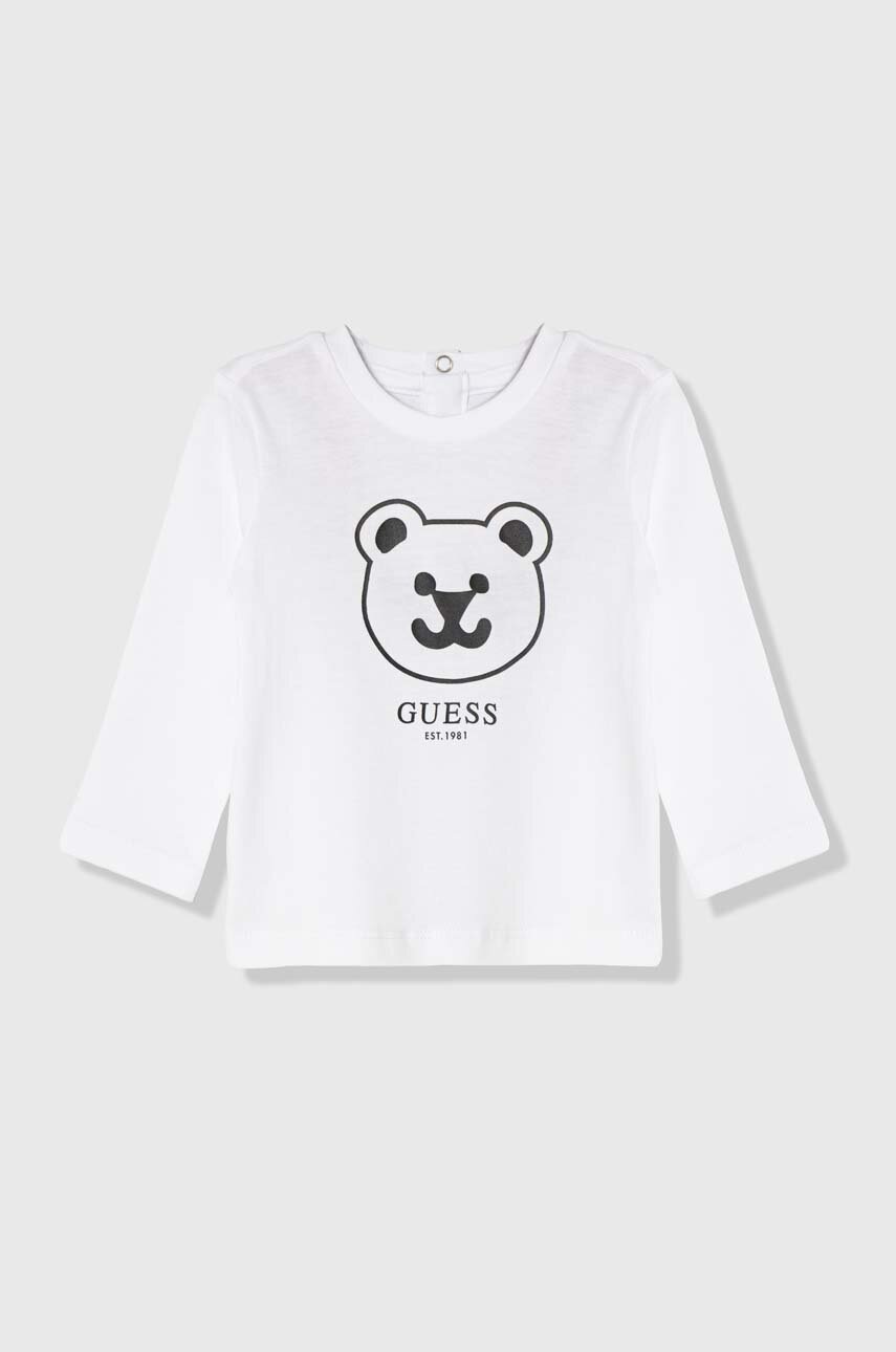 

Бебешка памучна блуза с дълъг ръкав Guess в бяло с принт I4YI01 K8HM4, Бял