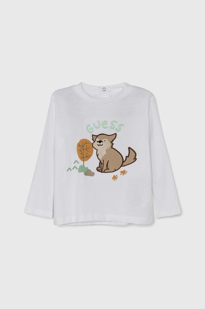 

Бебешка памучна блуза с дълъг ръкав Guess в бяло с апликация I4YI05 K8HM3, Бял
