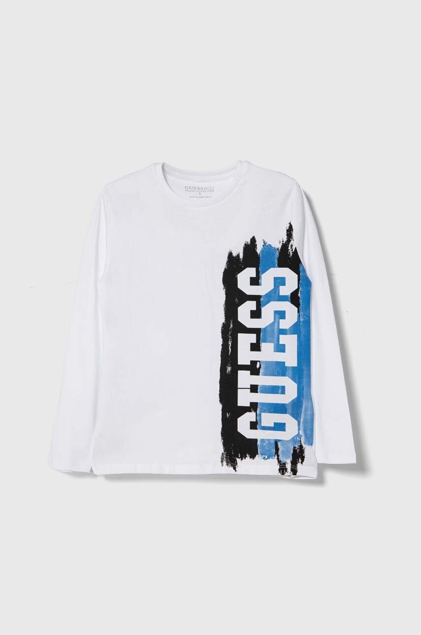 

Детска блуза с дълги ръкави Guess в бяло с принт L4YI01 K8HM4, Бял