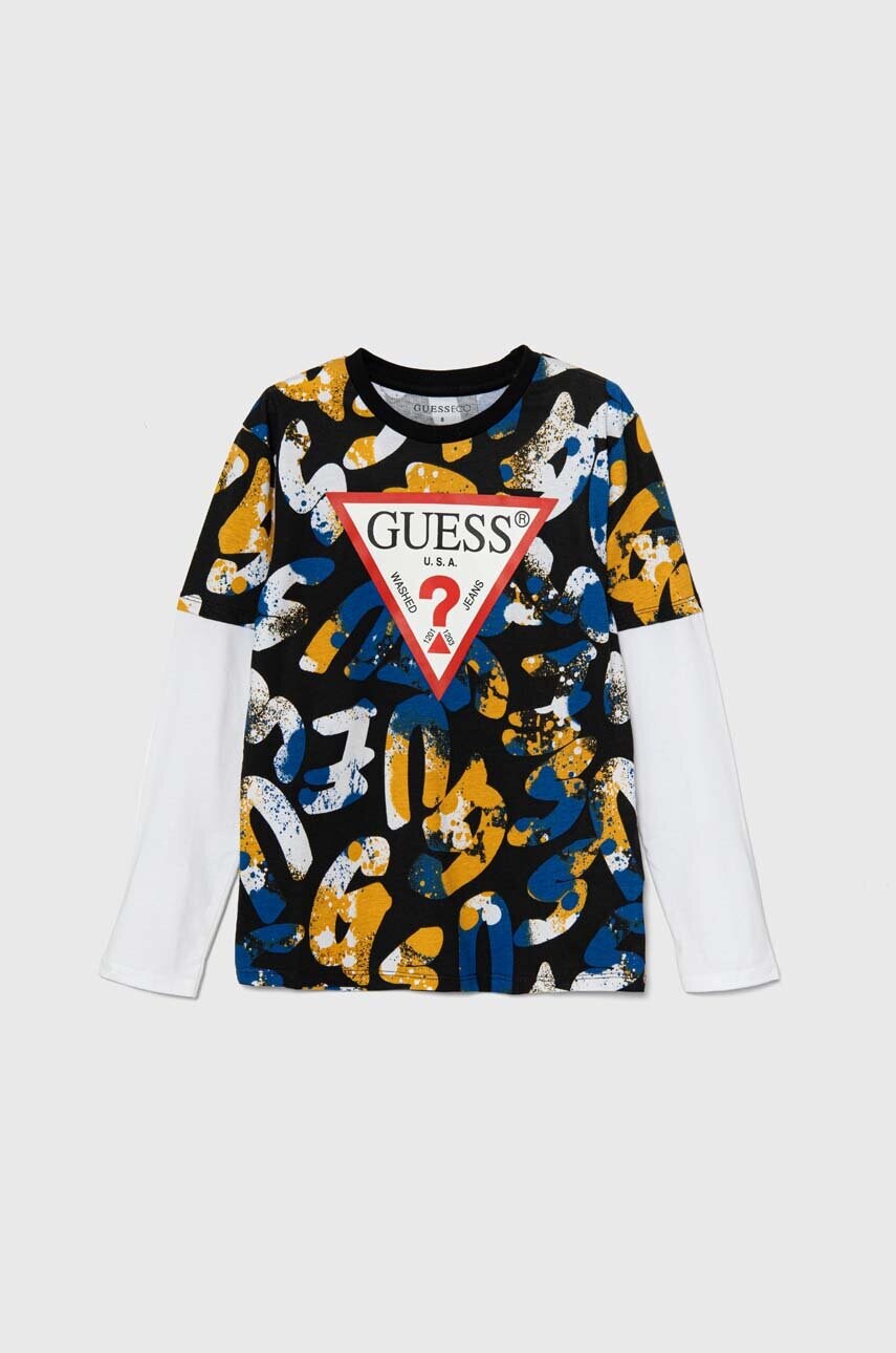 Levně Dětské bavlněné tričko s dlouhým rukávem Guess tmavomodrá barva, L4YI05 K8HM3