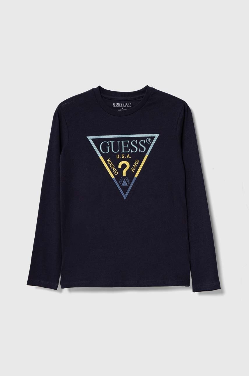 

Детска блуза с дълги ръкави Guess в тъмносиньо с апликация L4YI07 K8HM4, Тъмносин