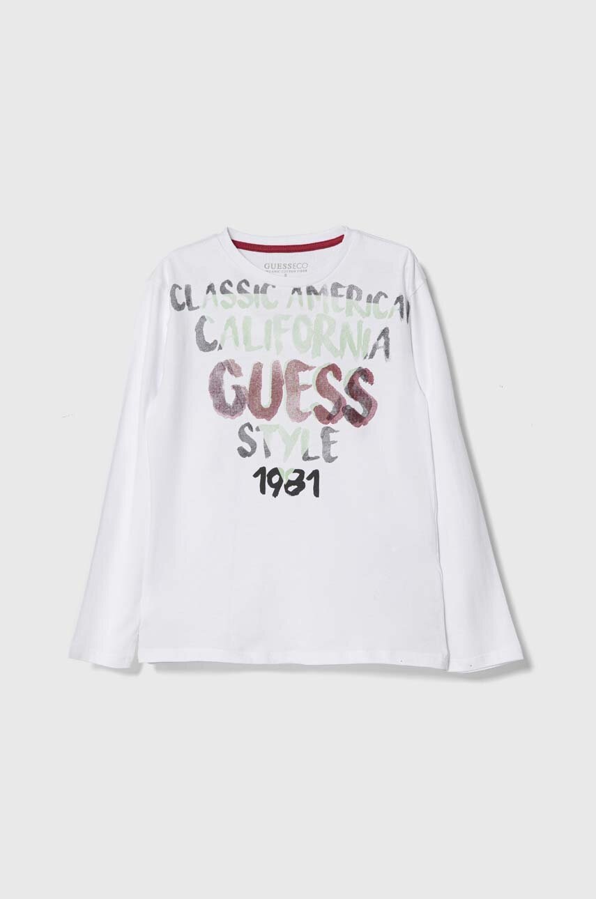 

Детска блуза с дълги ръкави Guess в бяло с принт L4YI23 K8HM4, Бял