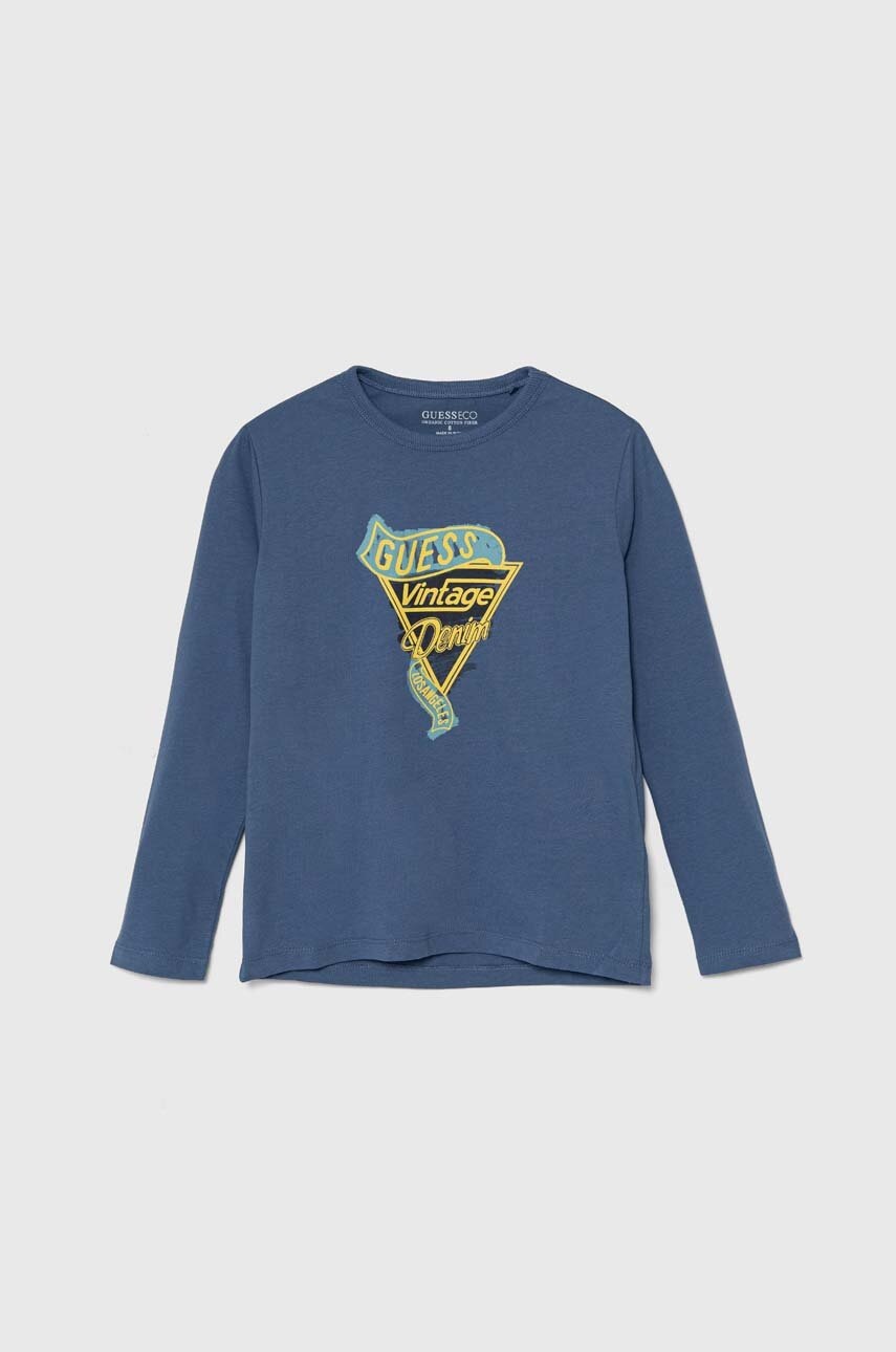 

Детска блуза с дълги ръкави Guess в тъмносиньо с принт L4YI38 K8HM4, Тъмносин