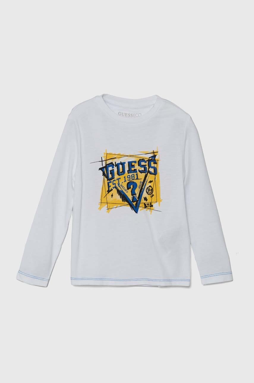 

Детска блуза с дълги ръкави Guess в бяло с принт N4YI01 K8HM4, Бял