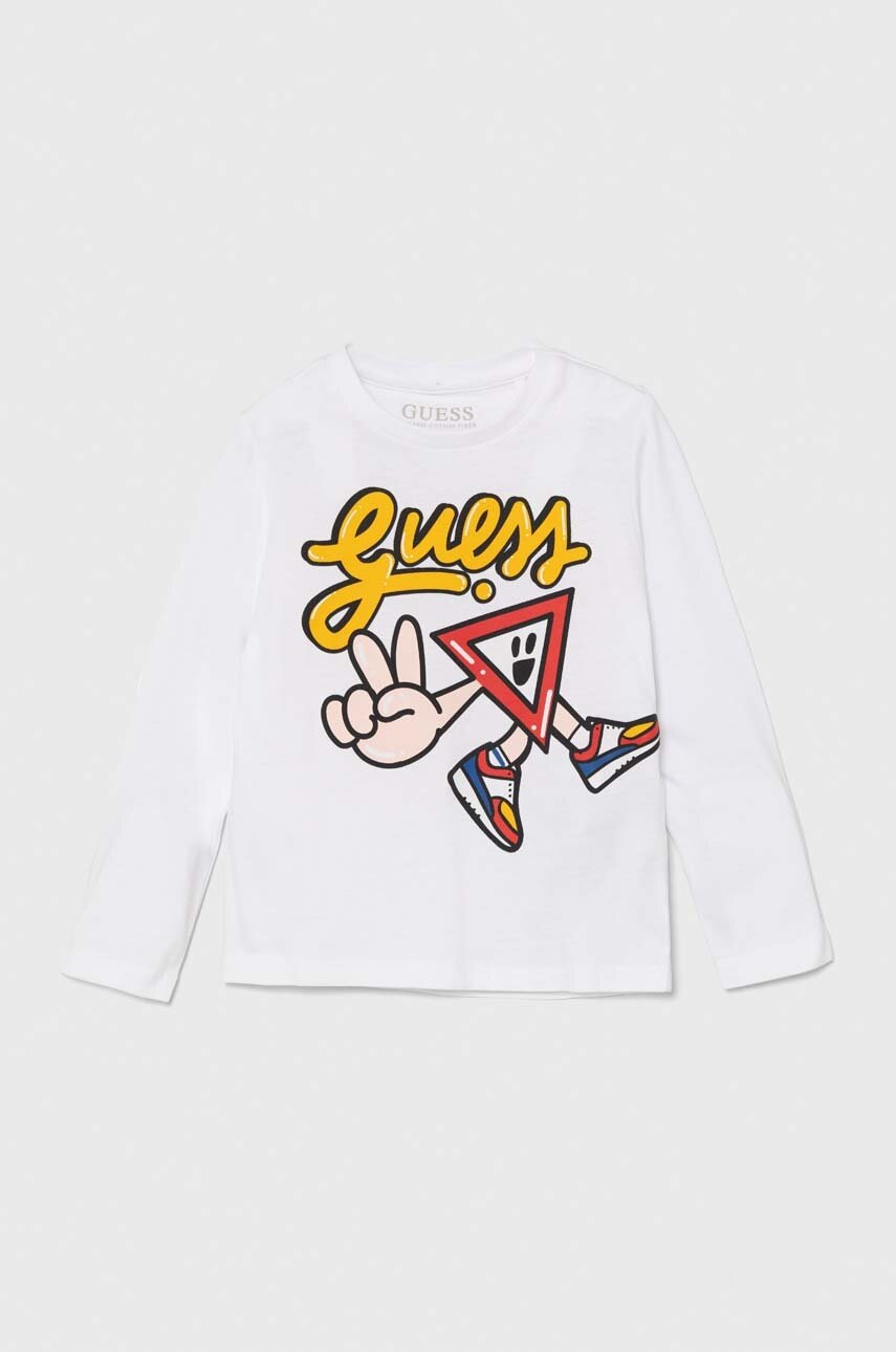 

Детска блуза с дълги ръкави Guess в бяло с принт N4YI03 K8HM4, Бял