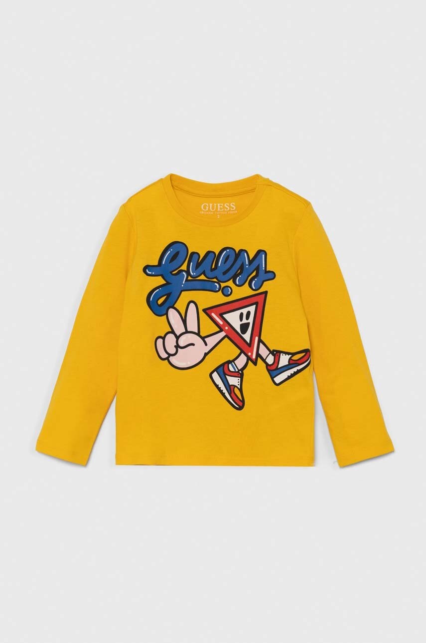 

Детска блуза с дълги ръкави Guess в жълто с принт N4YI03 K8HM4, Жълт