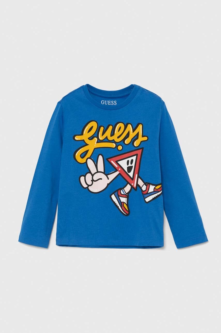 

Детска блуза с дълги ръкави Guess в синьо с принт N4YI03 K8HM4, Син