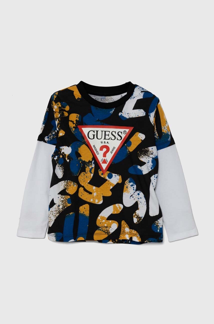 

Детска блуза с дълги ръкави Guess в черно с десен N4YI12 K8HM3, Черен
