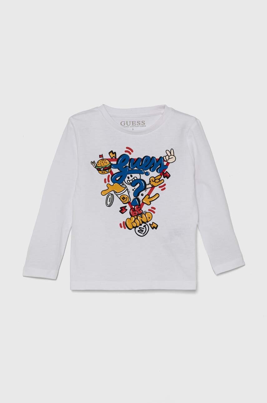 

Детска блуза с дълги ръкави Guess в бяло с принт N4YI13 K8HM4, Бял