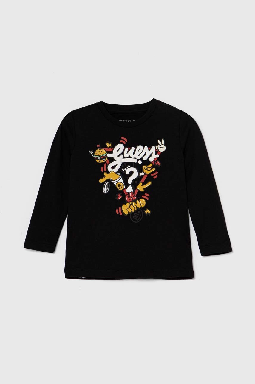 

Детска блуза с дълги ръкави Guess в черно с принт N4YI13 K8HM4, Черен
