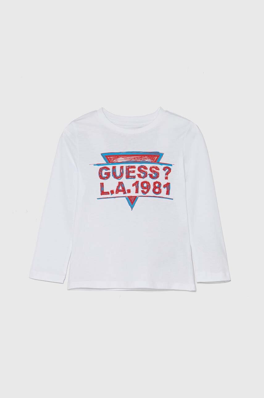 

Детска блуза с дълги ръкави Guess в бяло с принт N4YI16 K8HM4, Бял