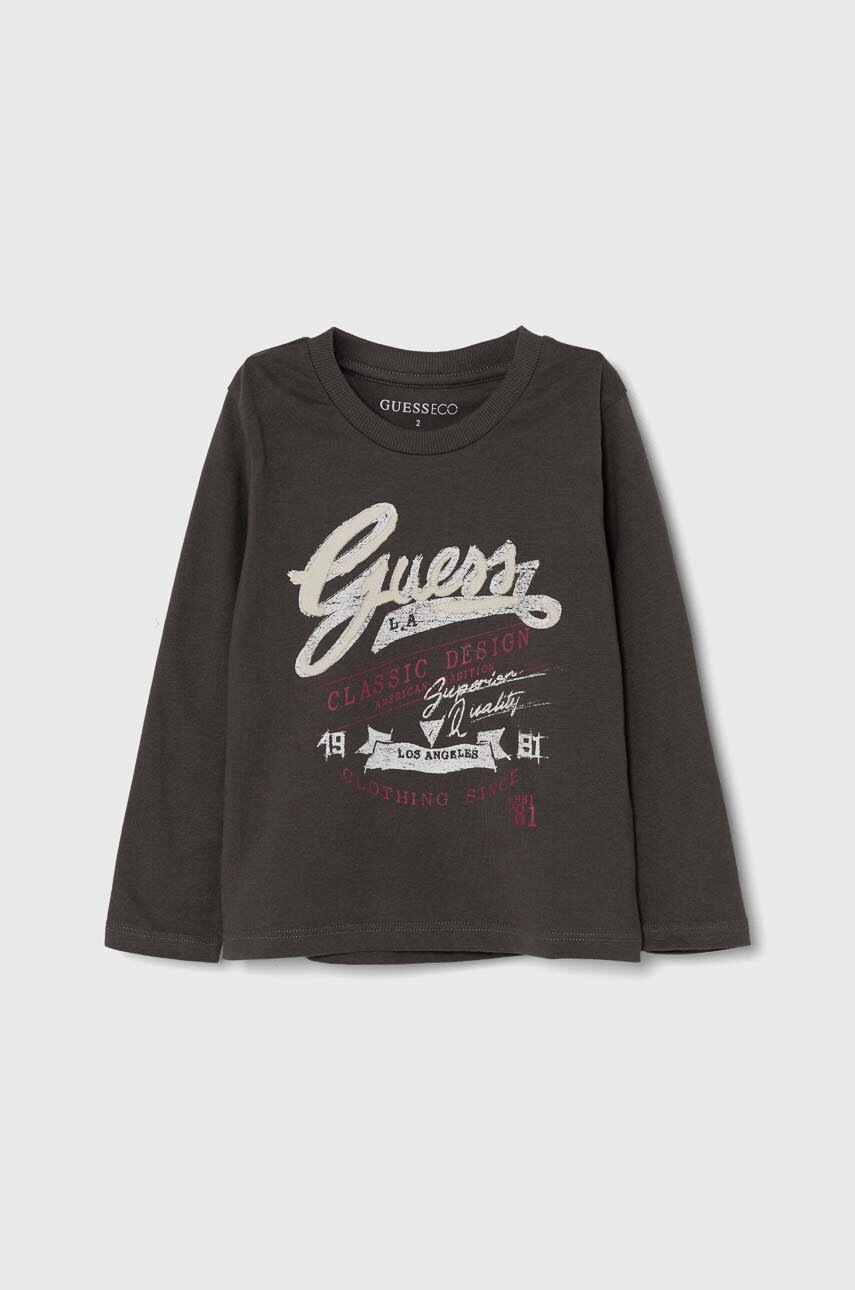 

Детска блуза с дълги ръкави Guess в сиво с принт N4YI26 K8HM3, Сив