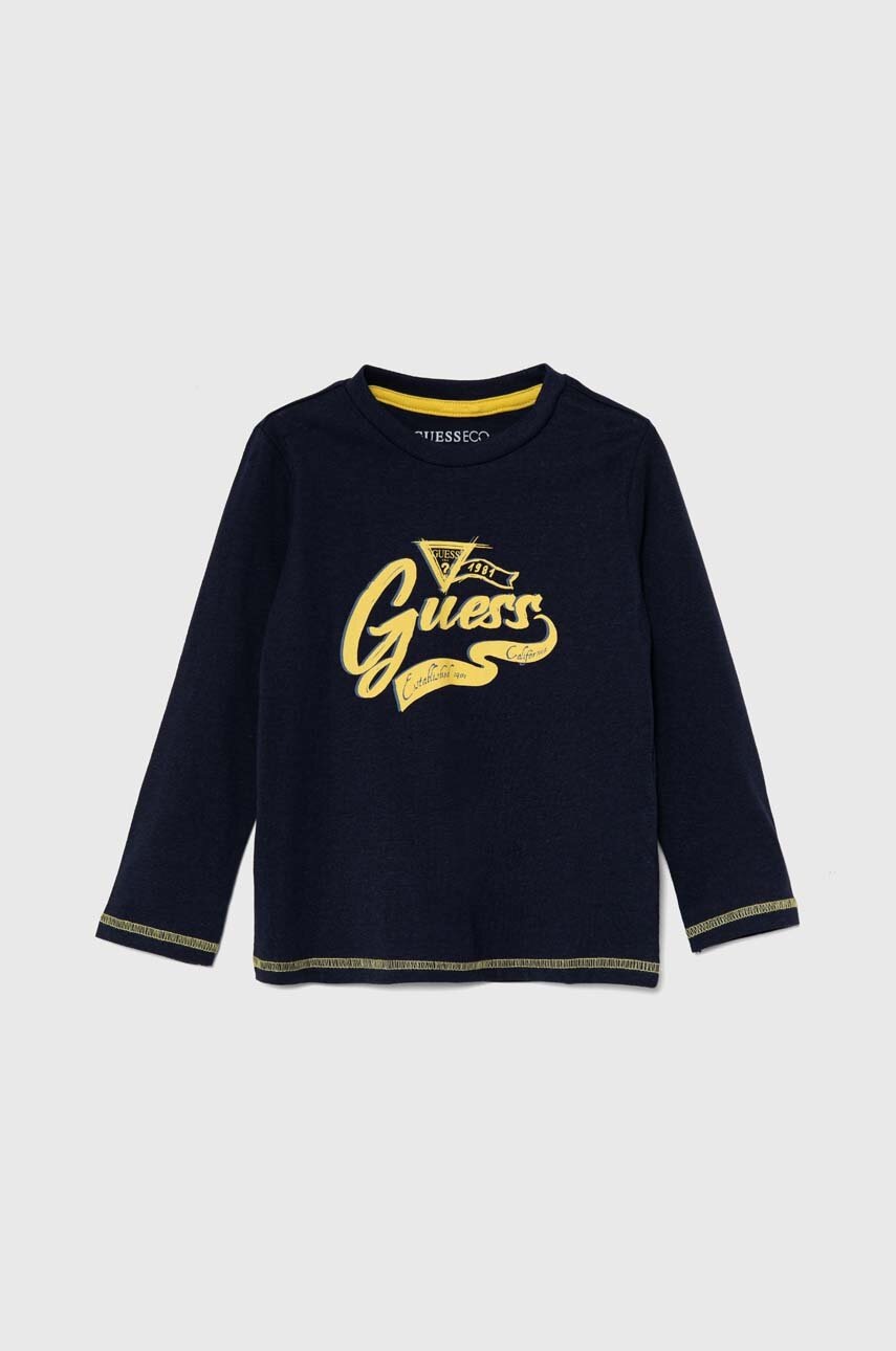 

Детска блуза с дълги ръкави Guess в тъмносиньо с принт N4YI28 K8HM4, Тъмносин