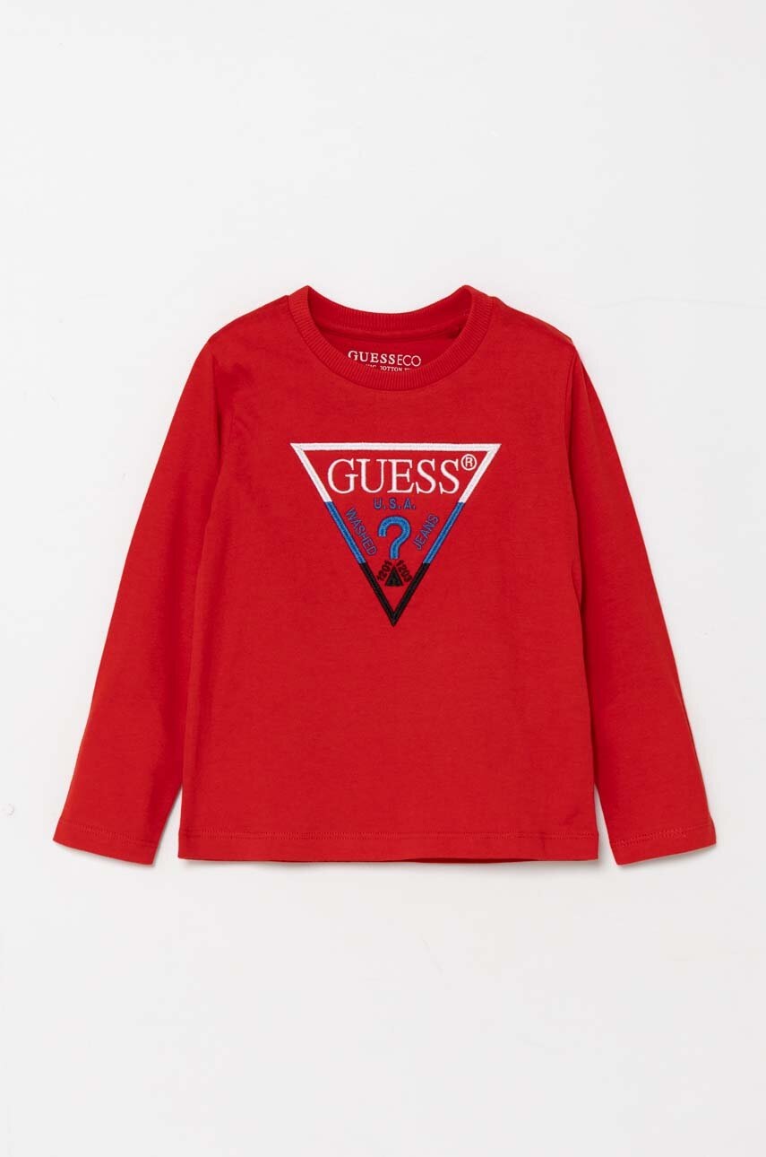 

Детска блуза с дълги ръкави Guess в червено с апликация N4YI36 K8HM4, Червен