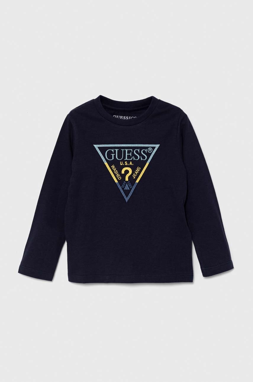 

Детска блуза с дълги ръкави Guess в тъмносиньо с апликация N4YI36 K8HM4, Тъмносин