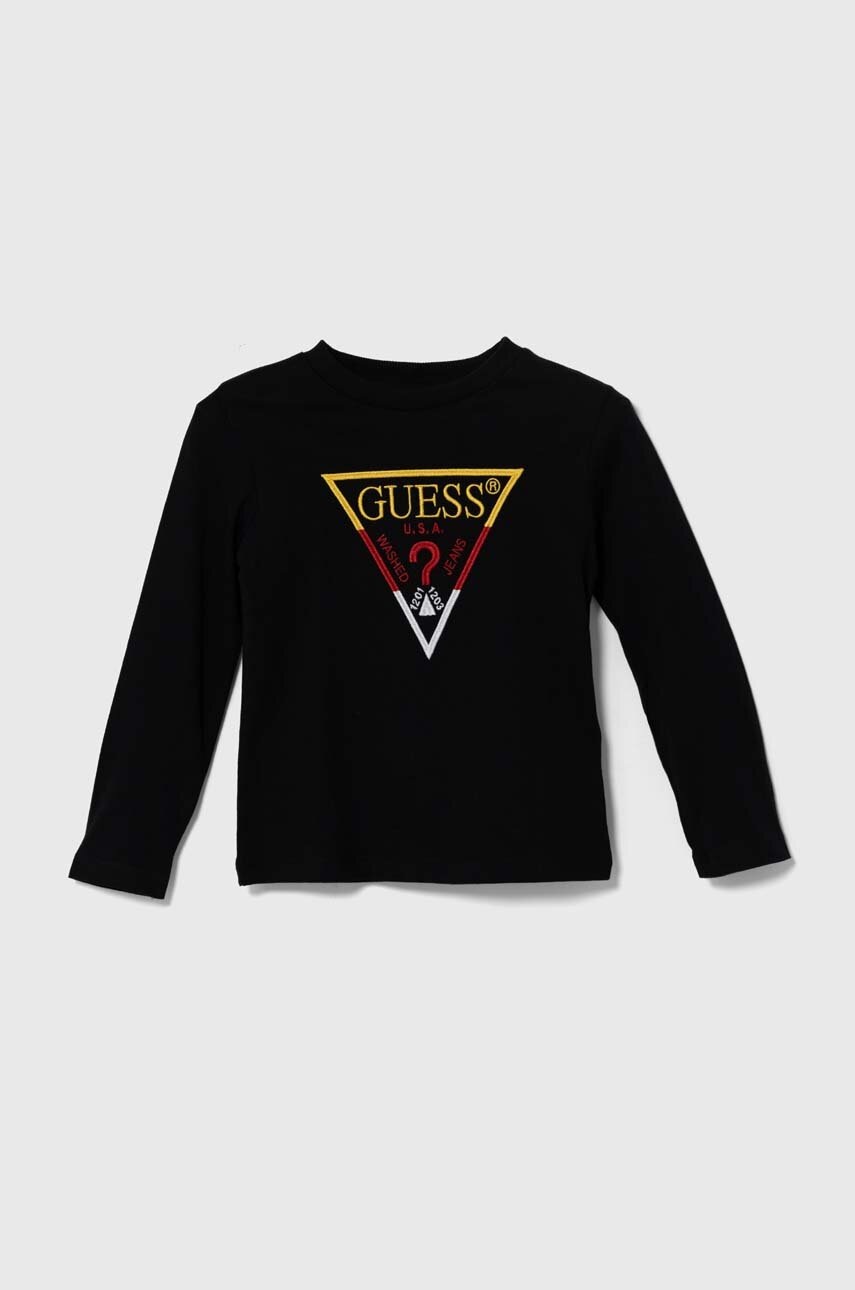 

Детска блуза с дълги ръкави Guess в черно с апликация N4YI36 K8HM4, Черен