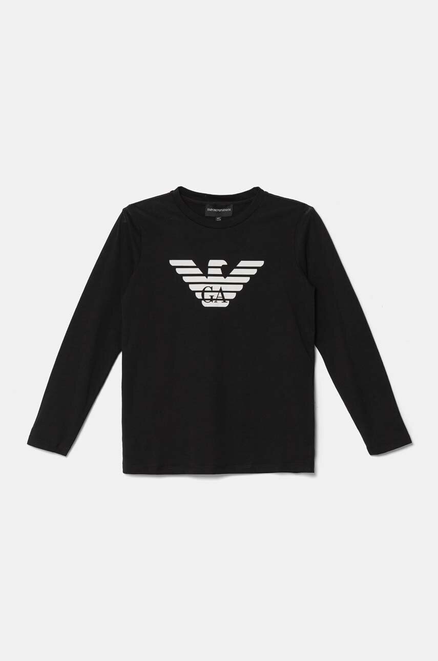 Levně Dětské bavlněné tričko s dlouhým rukávem Emporio Armani černá barva, s potiskem, 8N4TN6 1JPZZ