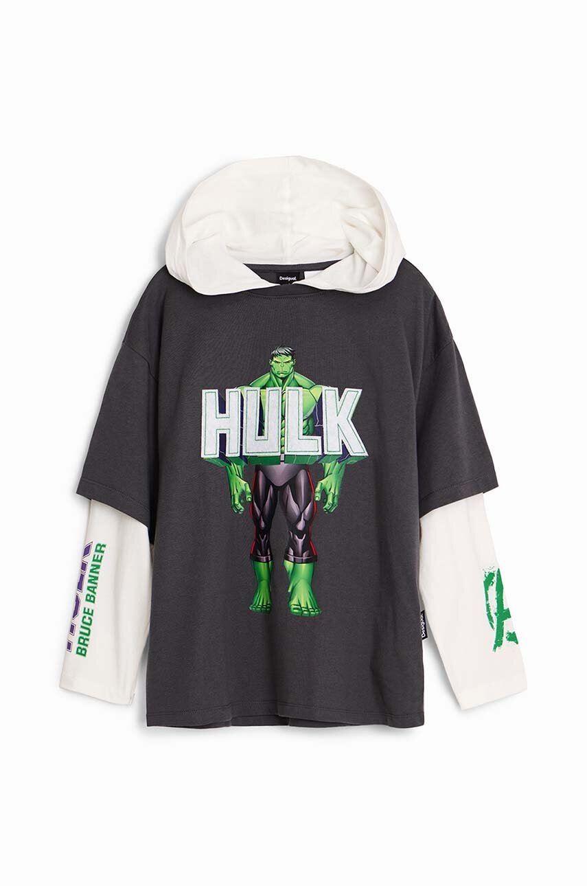 Хлопковый детский лонгслив Desigual HULK цвет серый с принтом 24WBTK08