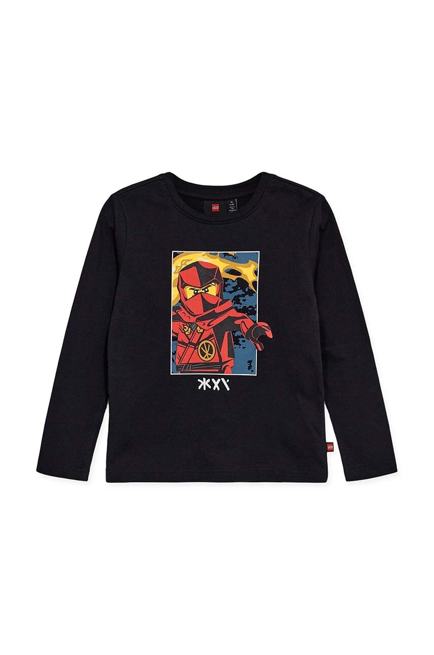 Хлопковый детский лонгслив Lego LWTANO 604 цвет чёрный с принтом 12011301