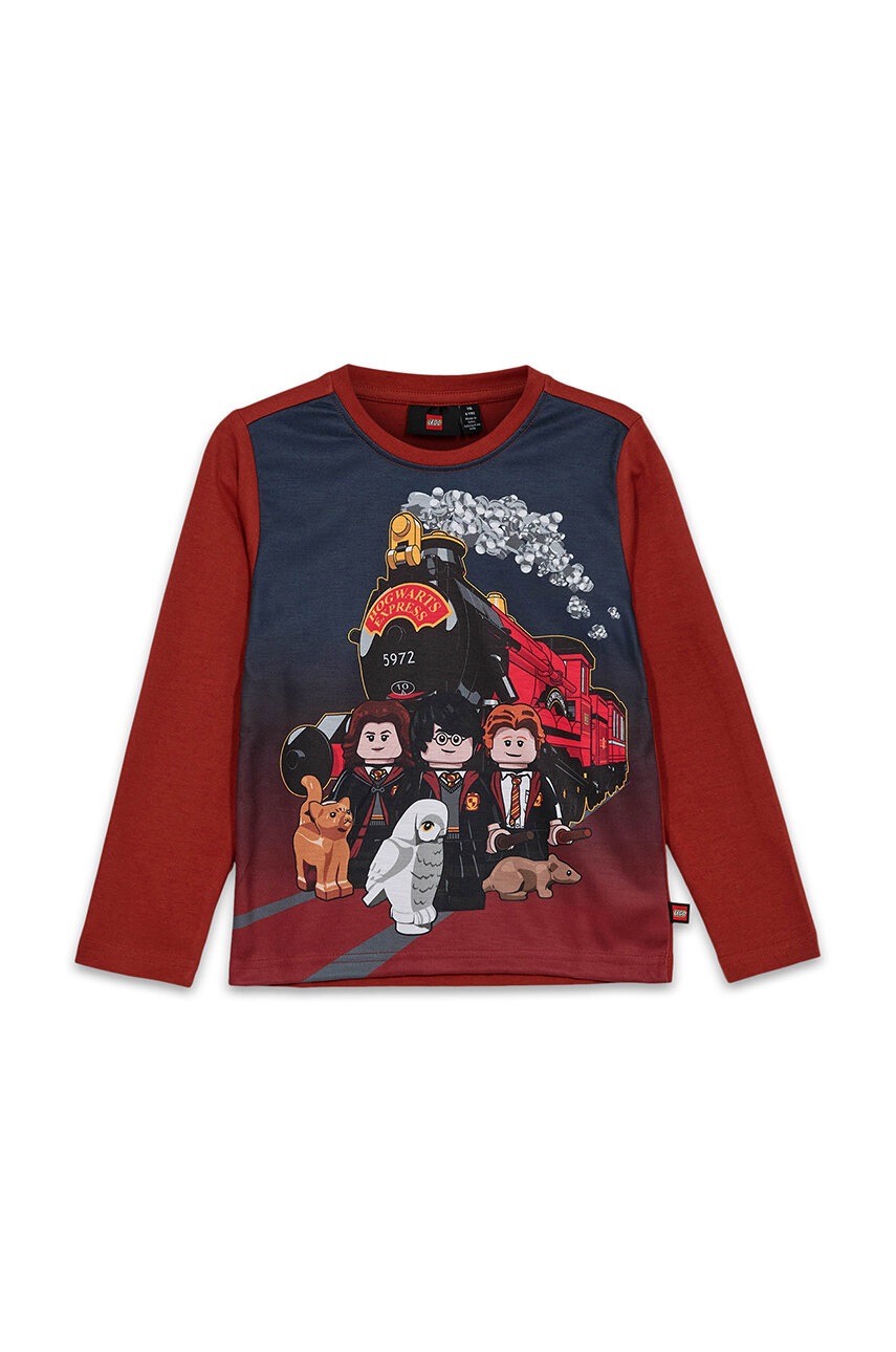 Lego longsleeve din bumbac pentru copii LWTANO 706 culoarea bordo, cu imprimeu, 12011280