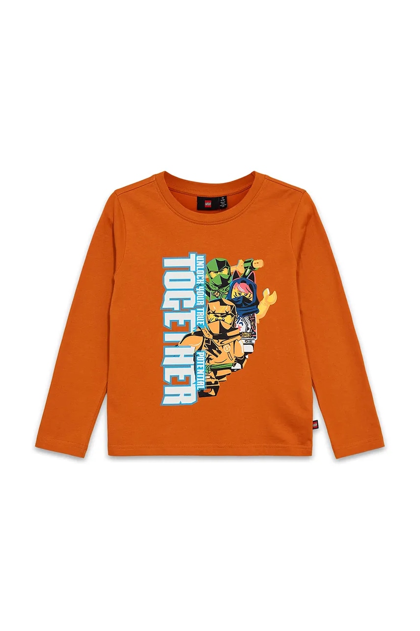 Levně Dětské bavlněné tričko s dlouhým rukávem Lego LWTANO 702 oranžová barva, s potiskem, 12011344