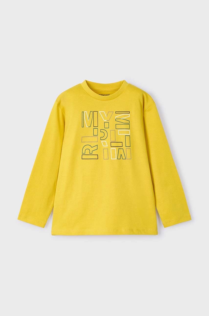 Mayoral longsleeve din bumbac pentru copii culoarea galben, cu imprimeu, 173