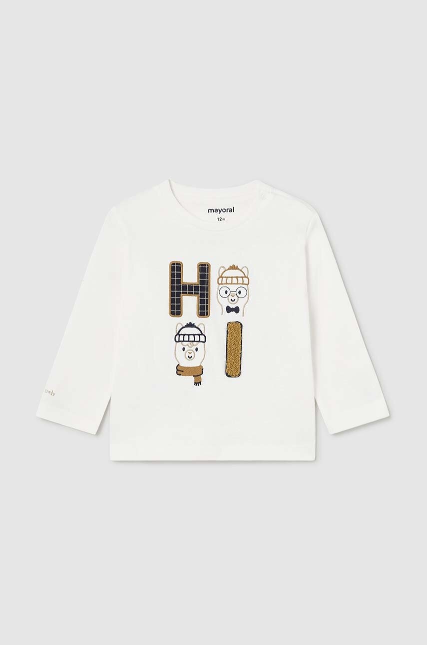 Mayoral longsleeve din bumbac pentru bebeluși culoarea bej, cu imprimeu, 2030 Mayoral longsleeve din bumbac pentru bebeluși culoarea bej, cu imprimeu, 2030
