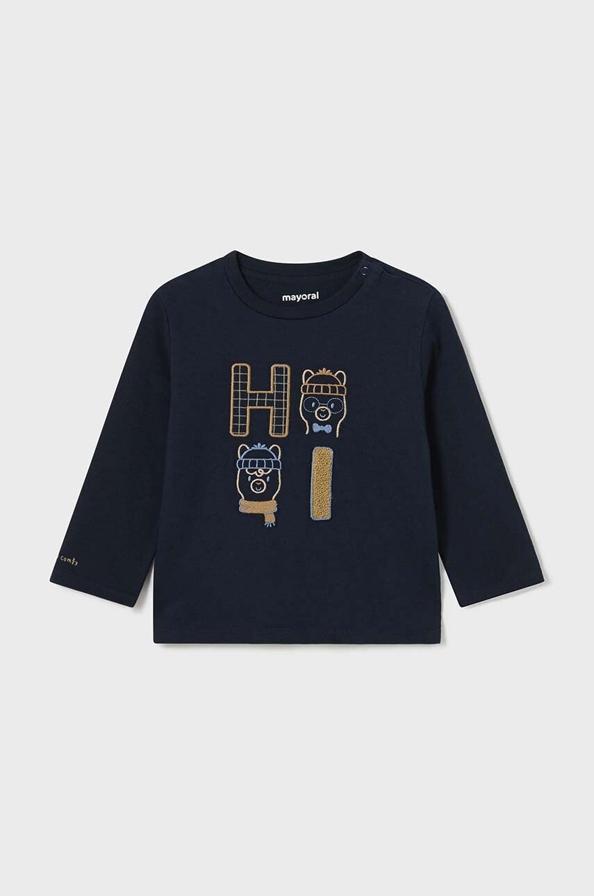 Mayoral longsleeve din bumbac pentru bebeluși culoarea albastru marin, cu imprimeu, 2030