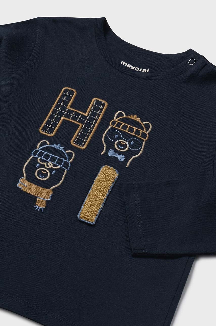 Хлопковый лонгслив для младенцев Mayoral цвет синий с принтом 2030