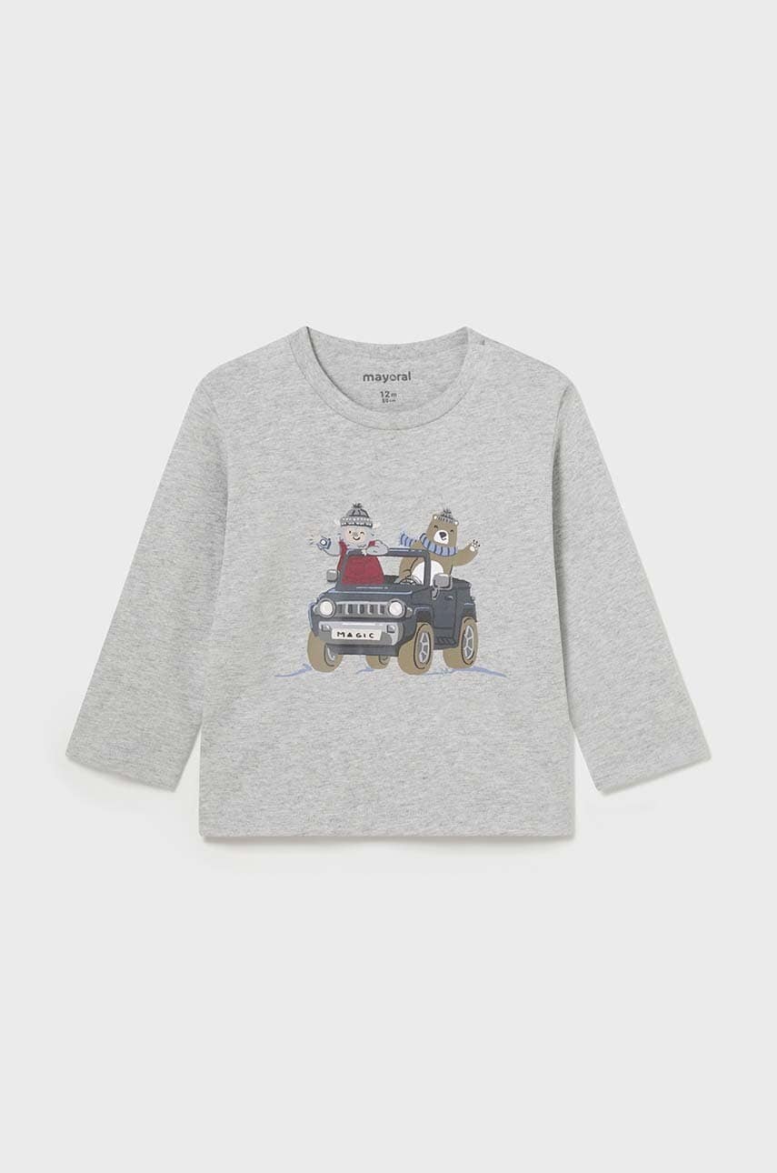 Mayoral longsleeve din bumbac pentru bebeluși culoarea gri, cu imprimeu, 2034 Mayoral longsleeve din bumbac pentru bebeluși culoarea gri, cu imprimeu, 2034