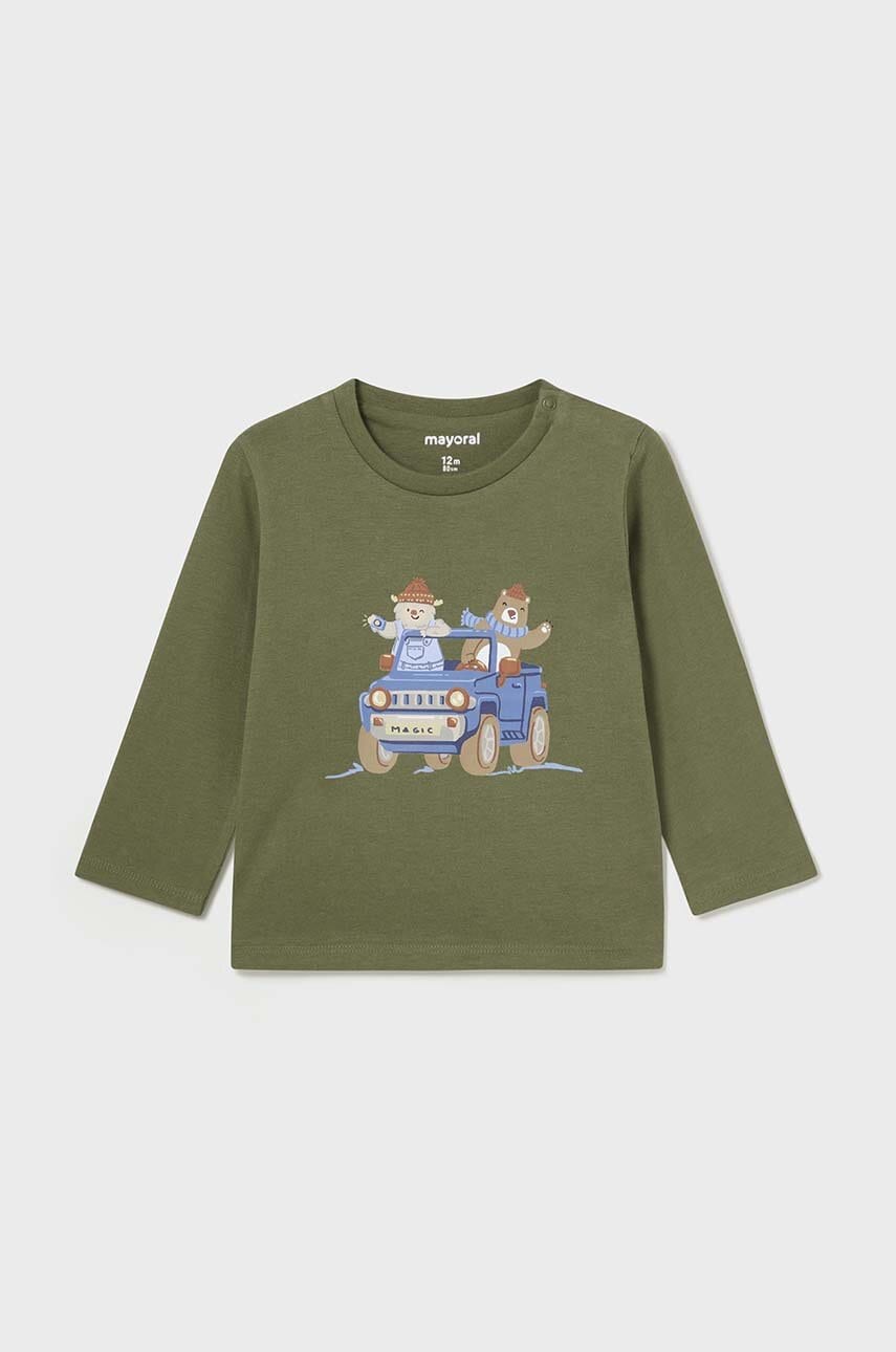 Mayoral longsleeve din bumbac pentru bebeluși culoarea verde, cu imprimeu, 2034 Mayoral longsleeve din bumbac pentru bebeluși culoarea verde, cu imprimeu, 2034