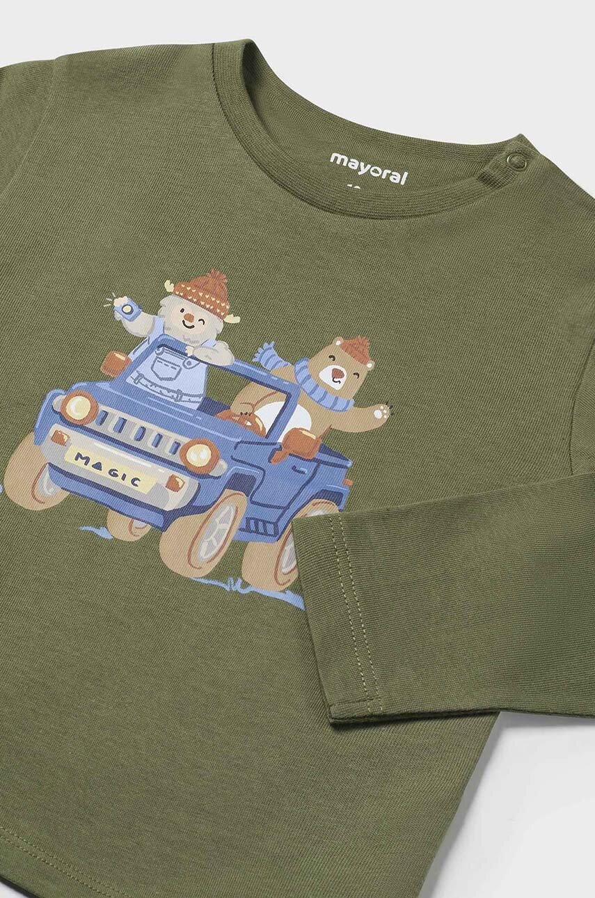 Хлопковый лонгслив для младенцев Mayoral цвет зелёный с принтом 2034 Хлопковый лонгслив для младенцев Mayoral цвет зелёный с принтом 2034