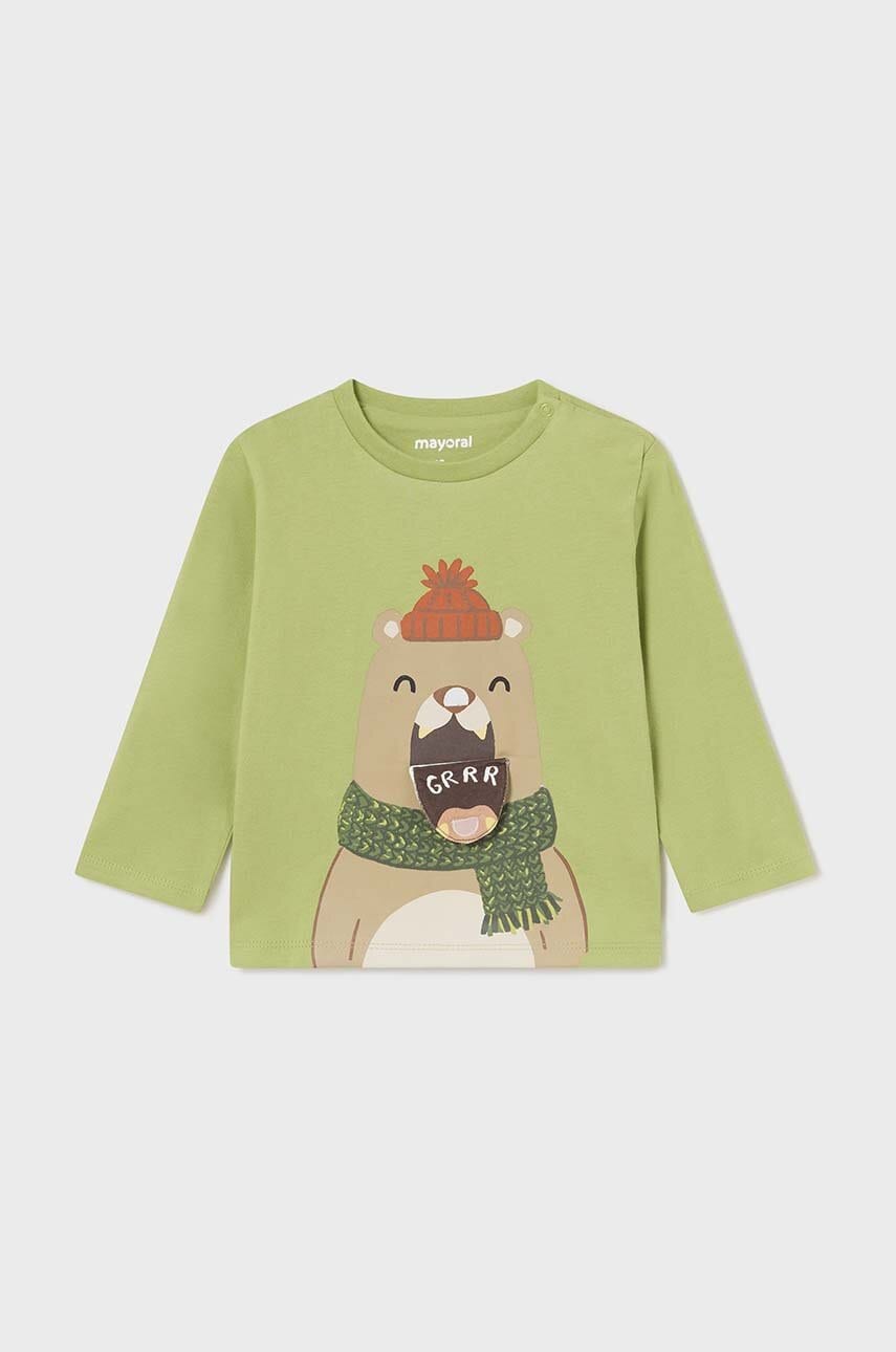 Mayoral longsleeve din bumbac pentru bebeluși culoarea verde, cu imprimeu, 2035 Mayoral longsleeve din bumbac pentru bebeluși culoarea verde, cu imprimeu, 2035