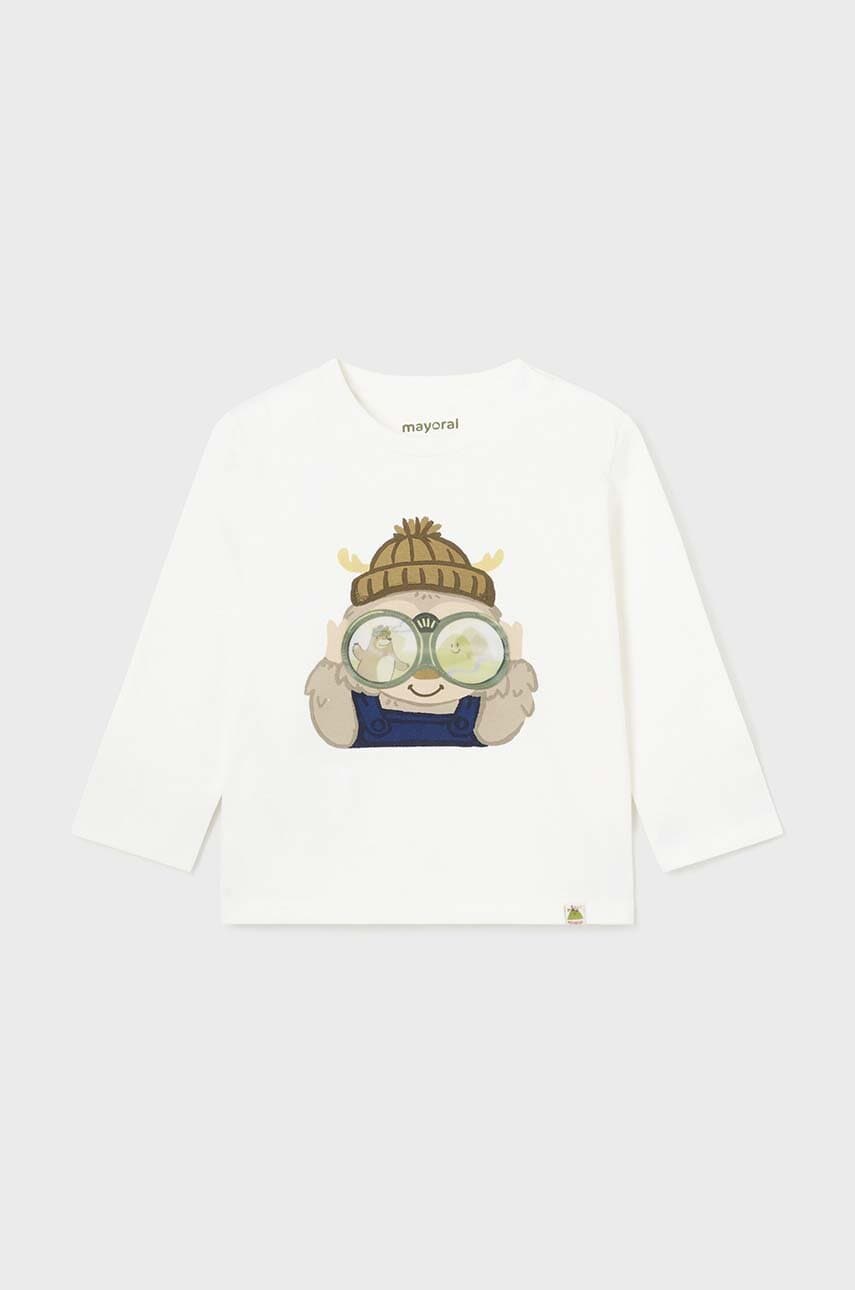 Mayoral longsleeve din bumbac pentru bebeluși culoarea bej, cu imprimeu, 2036 Mayoral longsleeve din bumbac pentru bebeluși culoarea bej, cu imprimeu, 2036