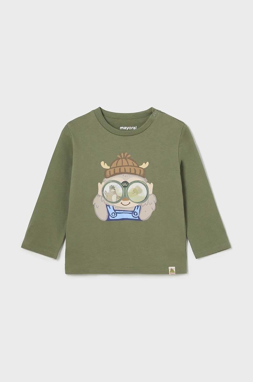 Mayoral longsleeve din bumbac pentru bebeluși culoarea verde, cu imprimeu, 2036 Mayoral longsleeve din bumbac pentru bebeluși culoarea verde, cu imprimeu, 2036