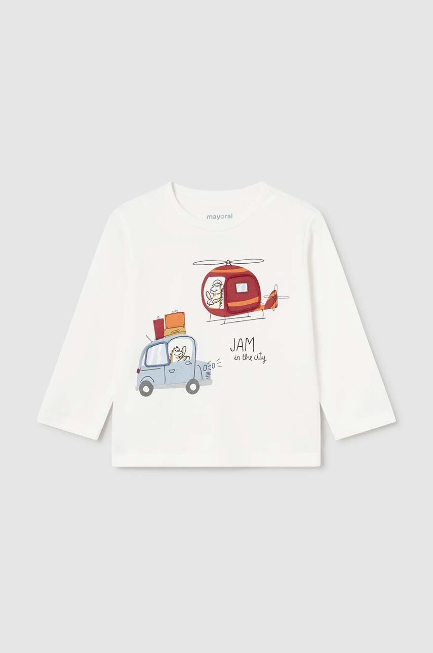 Mayoral longsleeve din bumbac pentru bebeluși culoarea bej, cu imprimeu, 2038