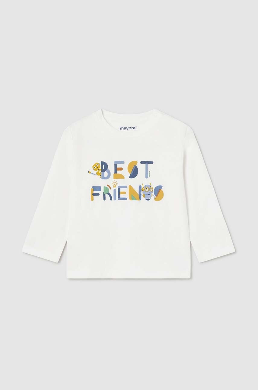 Mayoral longsleeve din bumbac pentru bebeluși culoarea bej, cu imprimeu, 2039