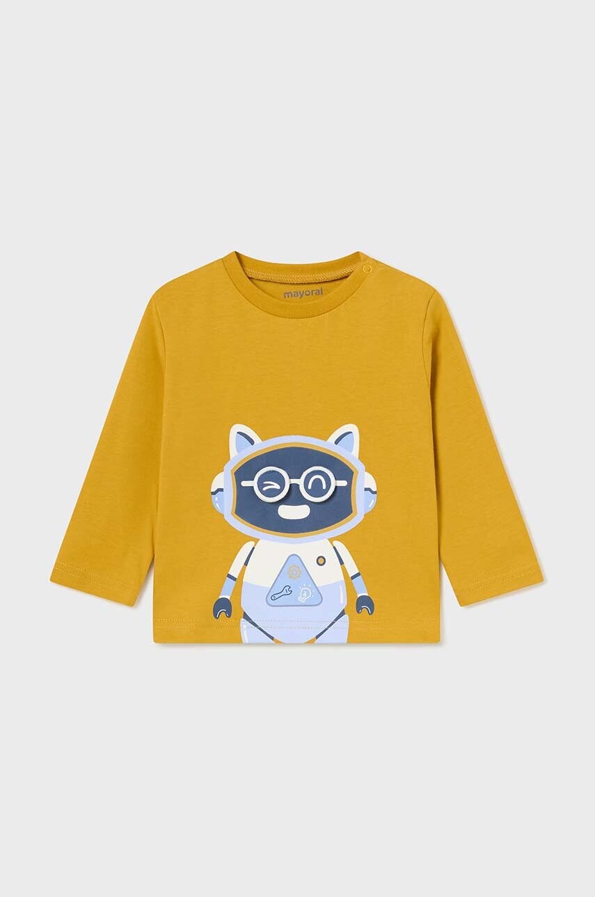 Mayoral longsleeve din bumbac pentru bebeluși culoarea galben, cu imprimeu, 2040