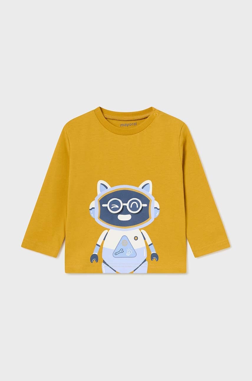 Mayoral longsleeve din bumbac pentru bebeluși culoarea galben, cu imprimeu, 2040