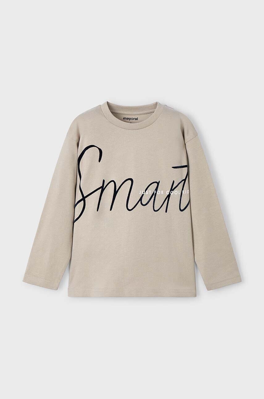 Mayoral longsleeve din bumbac pentru copii culoarea bej, cu imprimeu, 4039