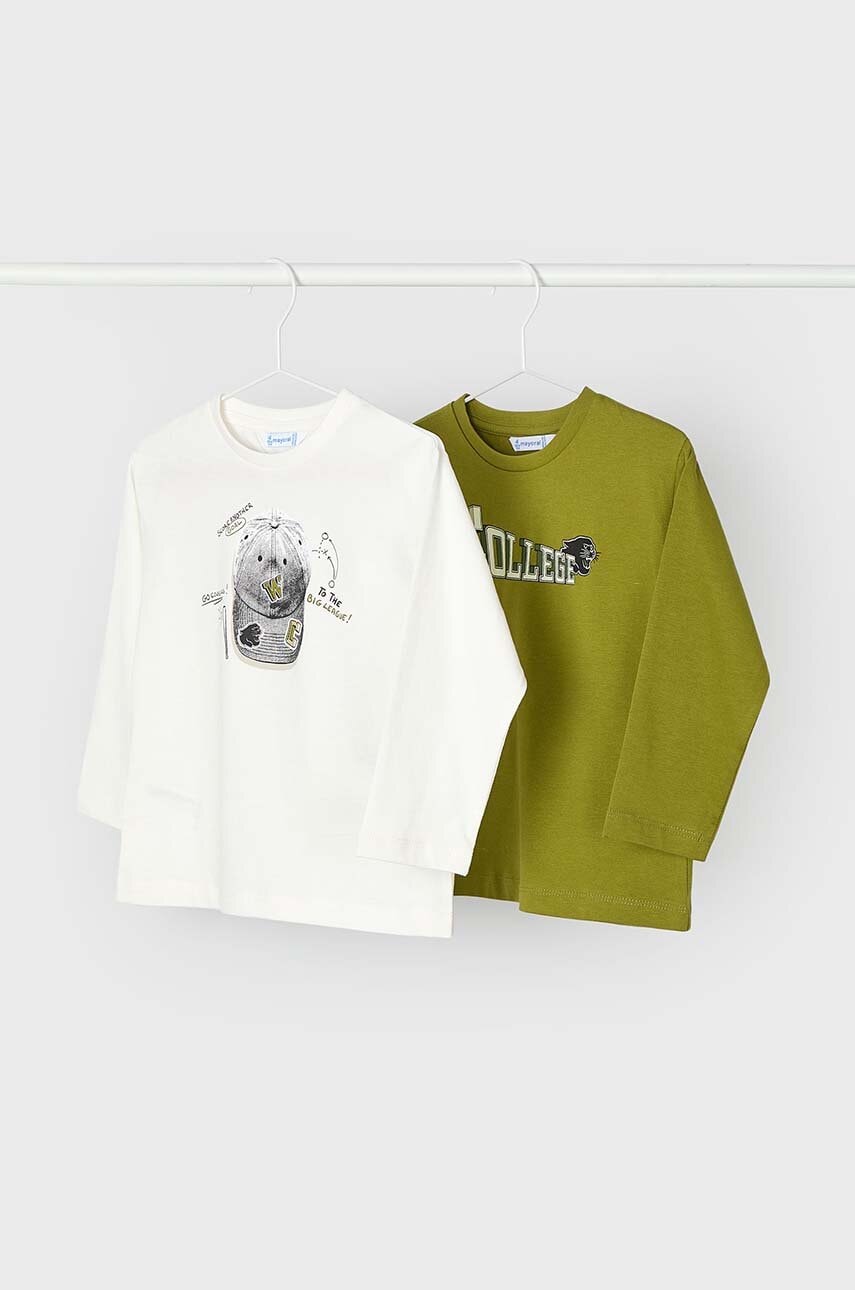 Mayoral longsleeve din bumbac pentru copii 2-pack culoarea verde, cu imprimeu, 4041