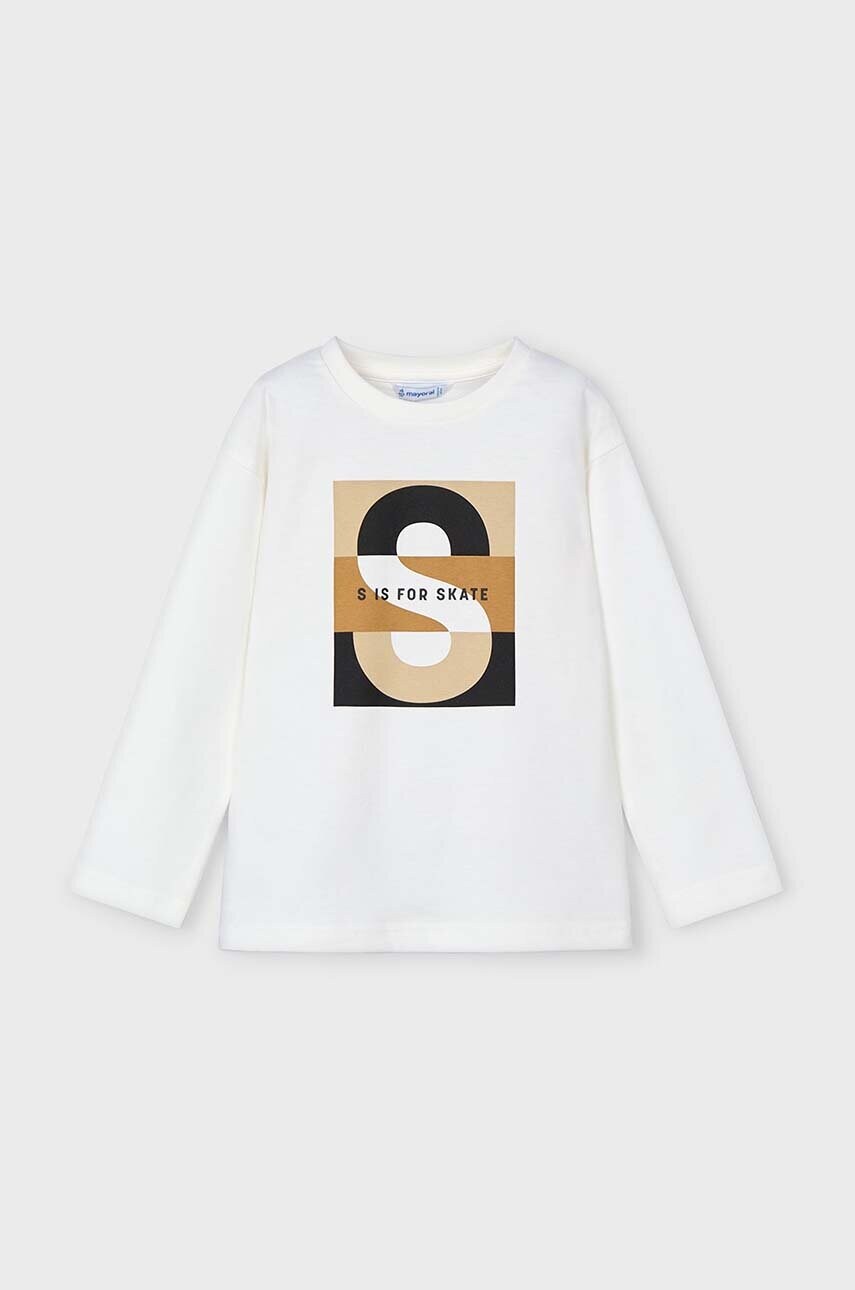 Mayoral longsleeve din bumbac pentru copii culoarea bej, cu imprimeu, 4051